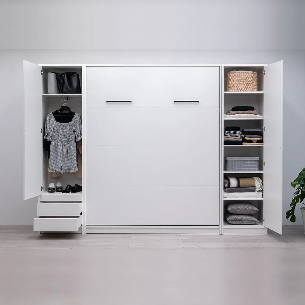 Customizable Murphy Bed Basic Vertical Furniture Set White Matt 90, 120, 140 x 200 cm