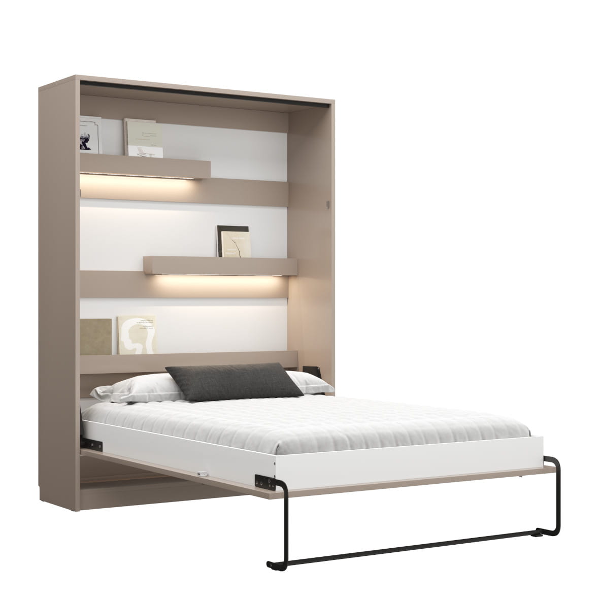 Genius Vertical Murphy Bed with Desk & Wardrobes – for 120x200 cm Mattress, LED Lighting
