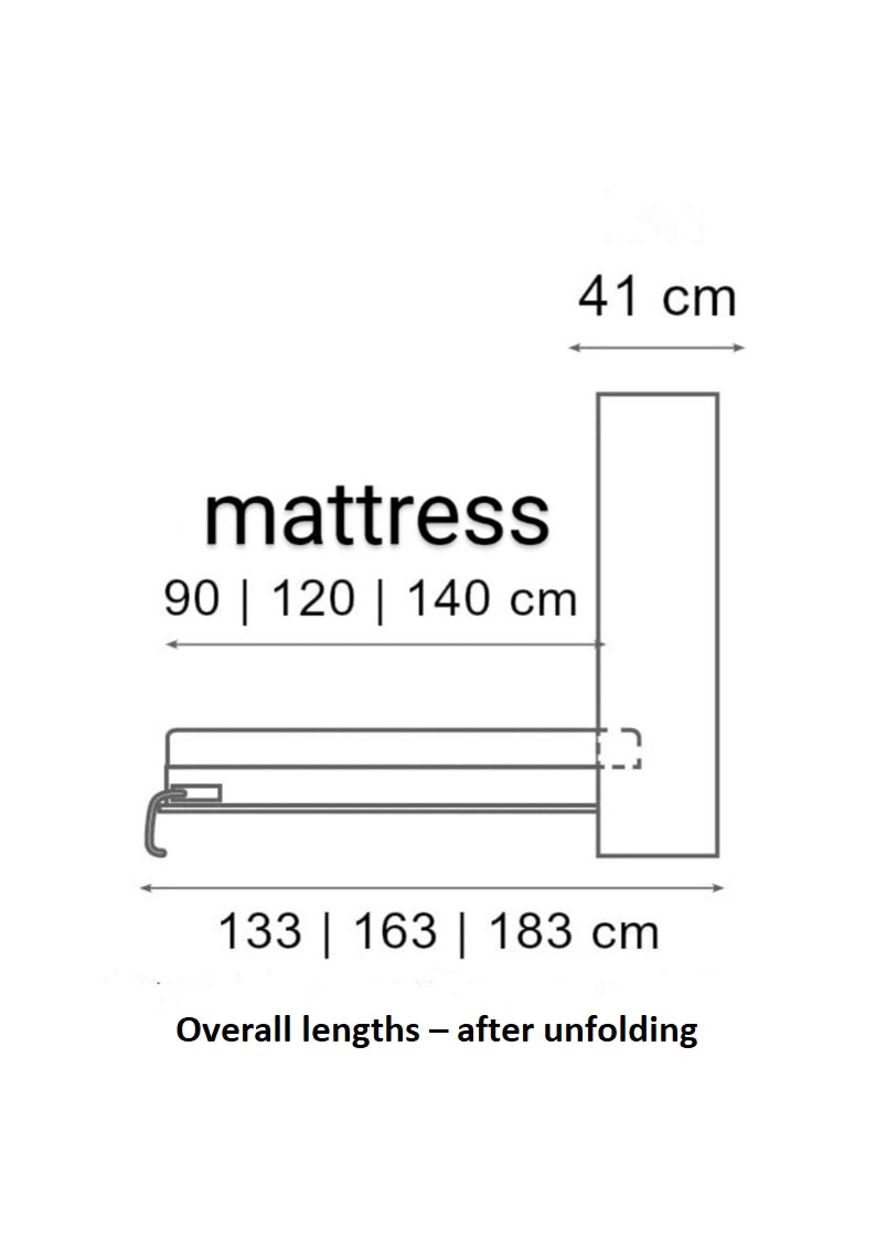 Customizable BASIC Murphy Bed Horizontal  Furniture Set White Matt 90, 120, 140 x 200 cm