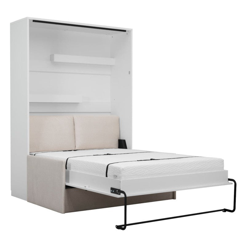 Customizable Genius Murphy Bed with Sofa Set 140 x 200 cm White Matt, LED Lighting