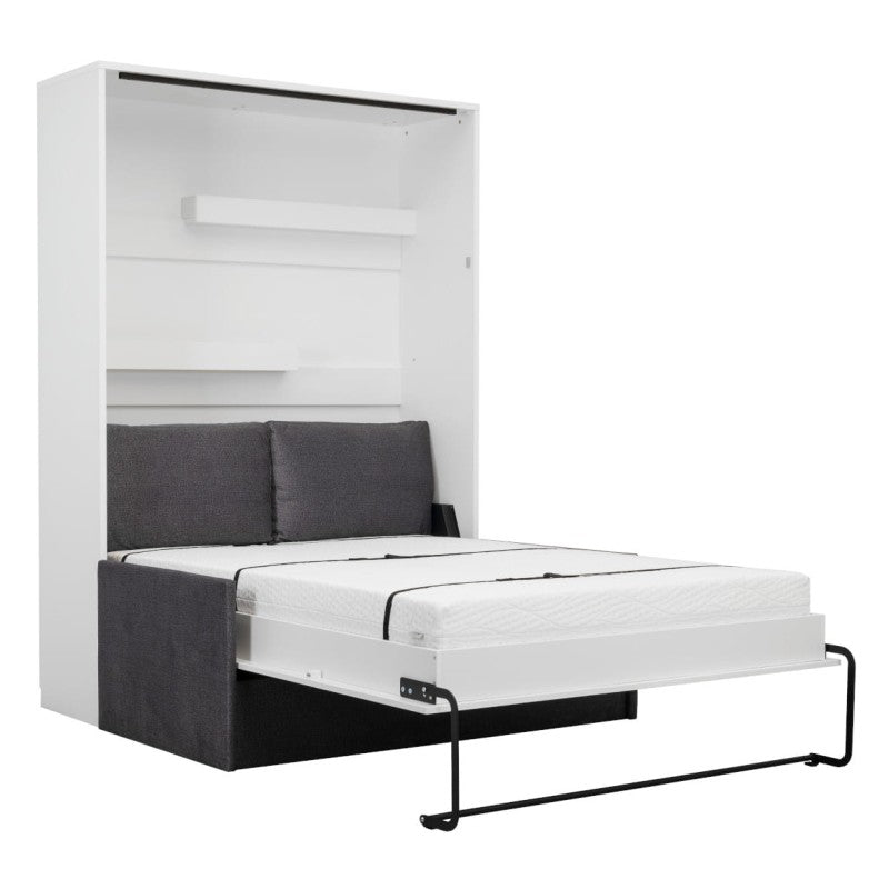 Customizable Genius Murphy Bed with Sofa Set 140 x 200 cm White Gloss, LED Lighting
