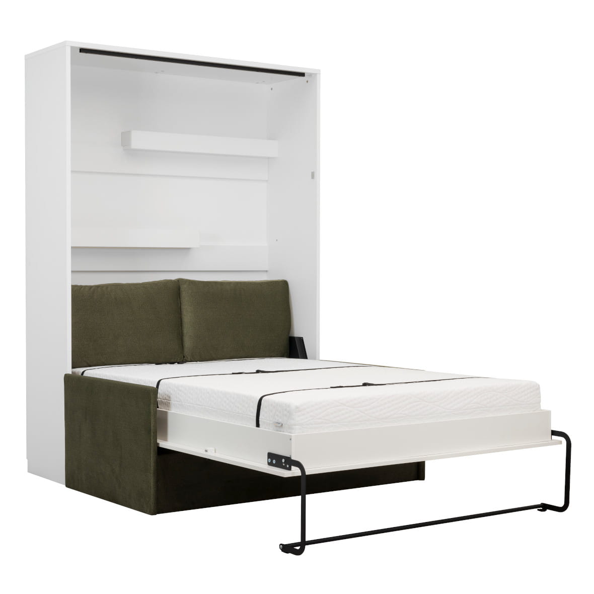 Customizable Genius Murphy Bed with Sofa Set 140 x 200 cm White Matt, LED Lighting