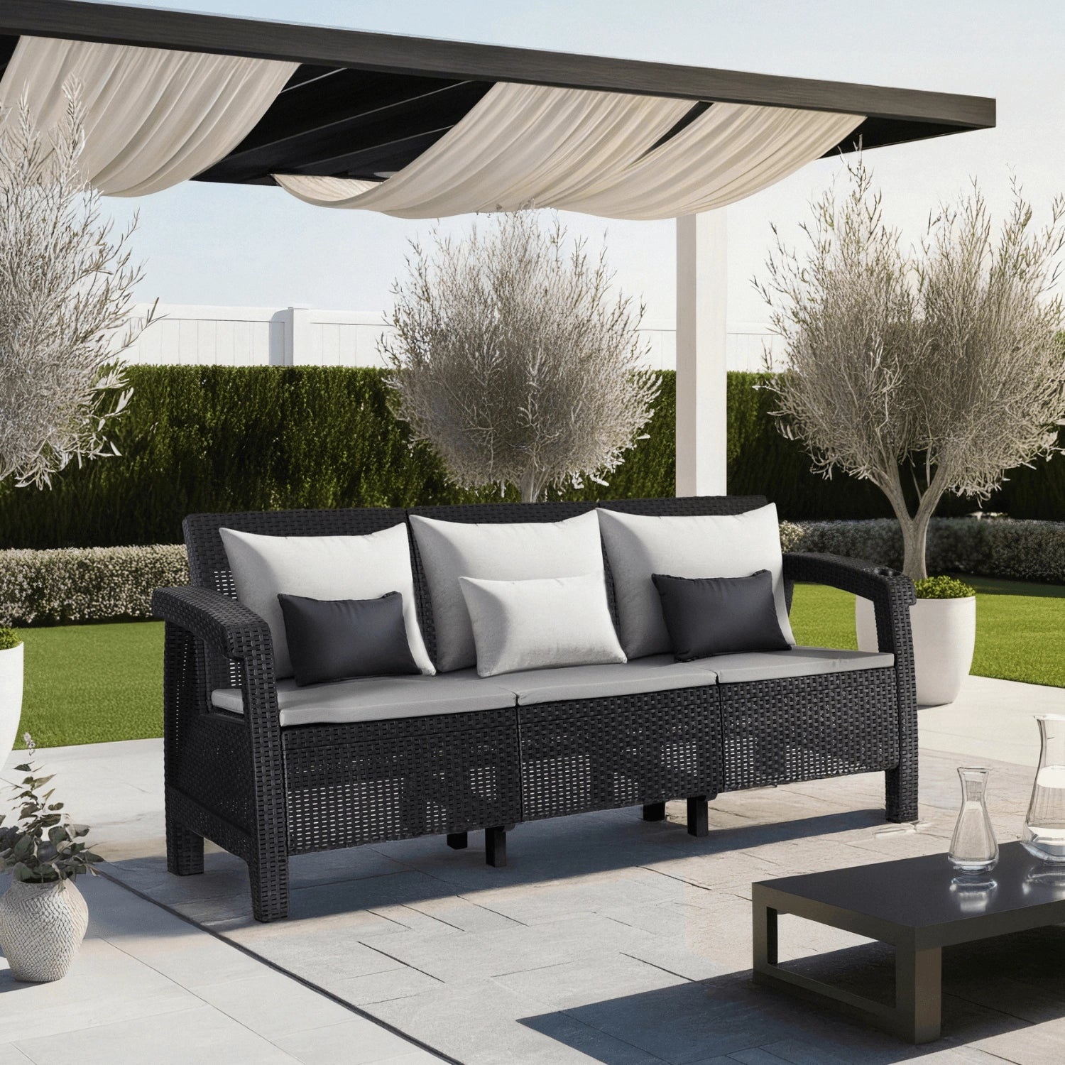 Elite FLINT Outdoor Sofa – Black Technorattan