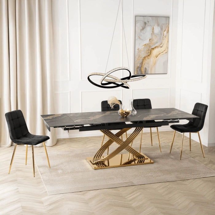 Elite IBIZA 160-240 cm Dining Table IBIZA 160–240 cm Black Marble/Gold, Modern Loft
