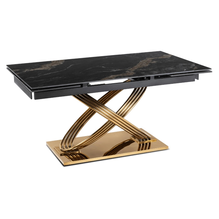Elite IBIZA 160-240 cm Dining Table IBIZA 160–240 cm Black Marble/Gold, Modern Loft