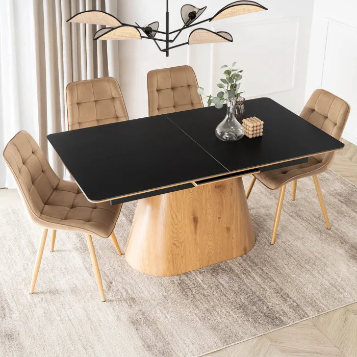 Elite LISBON Extendable Rectangular Dining Table 160–200 cm Ceramic Black/Oak Modern