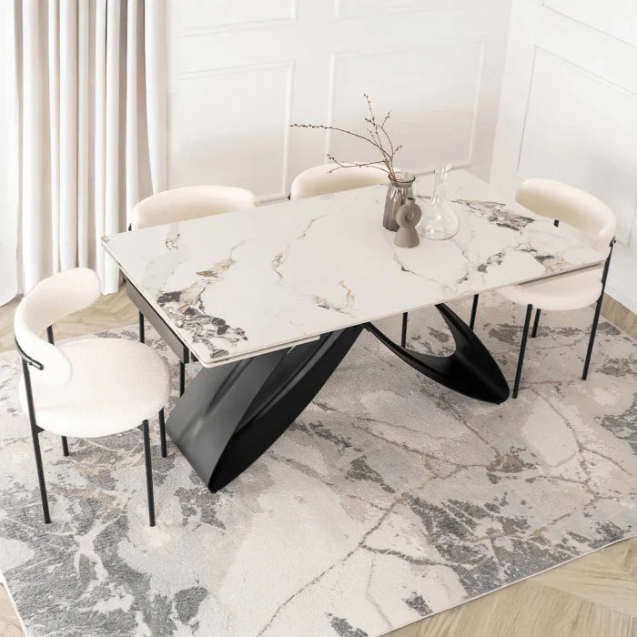 Elite LUIGI Extendable Rectangular Dining Table 160–240 cm, Modern Ceramic White Marble/Black