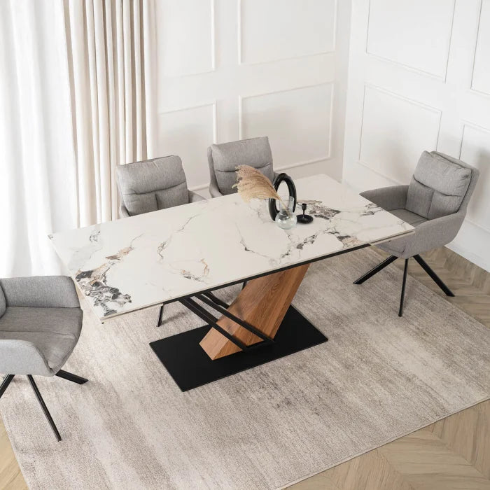 Elite REX 2 Extendable Rectangular Dining Table 180–240 cm Ceramic White Marble/Black Modern Loft