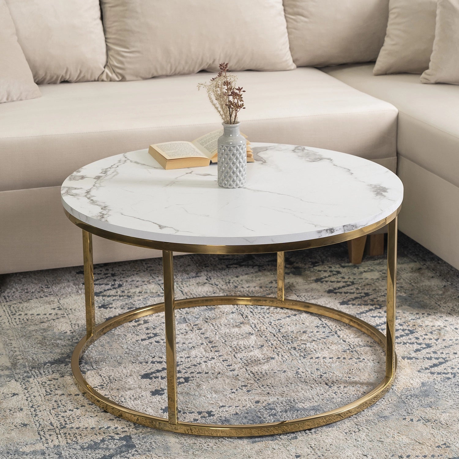 Elite CLIFF MAX White Marble/Gold Coffee Table