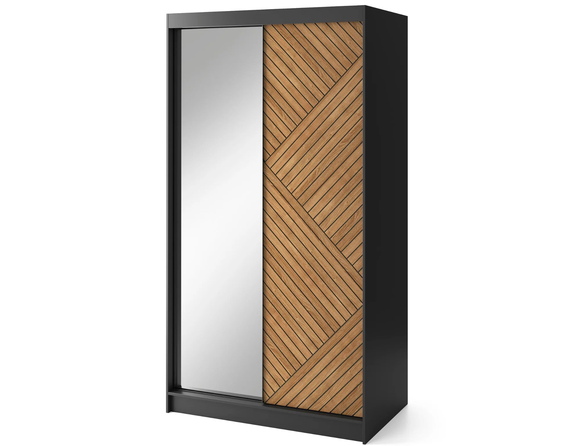 Eltap Marrphy II 2D Sliding Wardrobe – Black/Oak Caramel 120 cm With Mirror