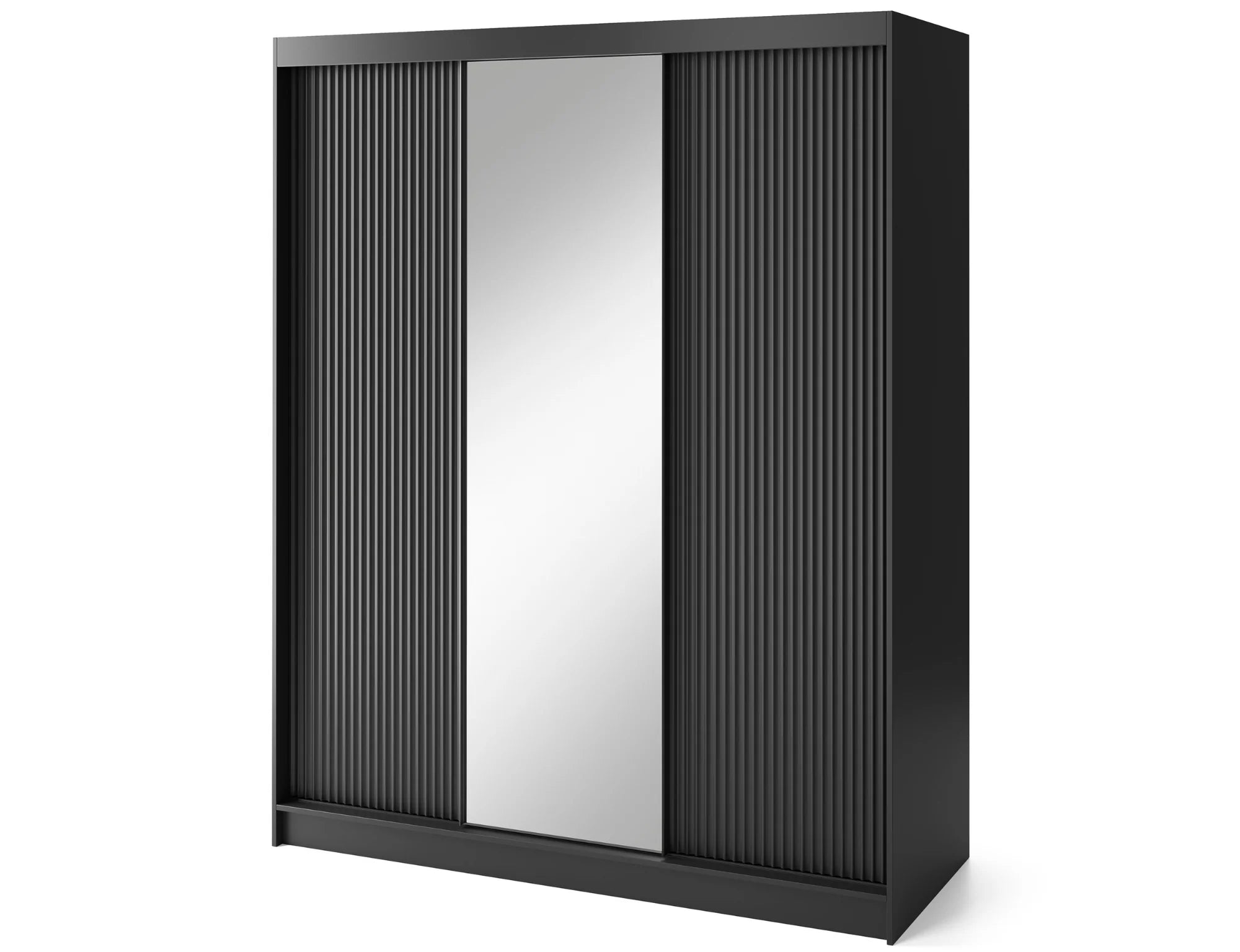 Eltap Prescco III 3D Sliding Wardrobe – Black Matte 180 cm with Mirror