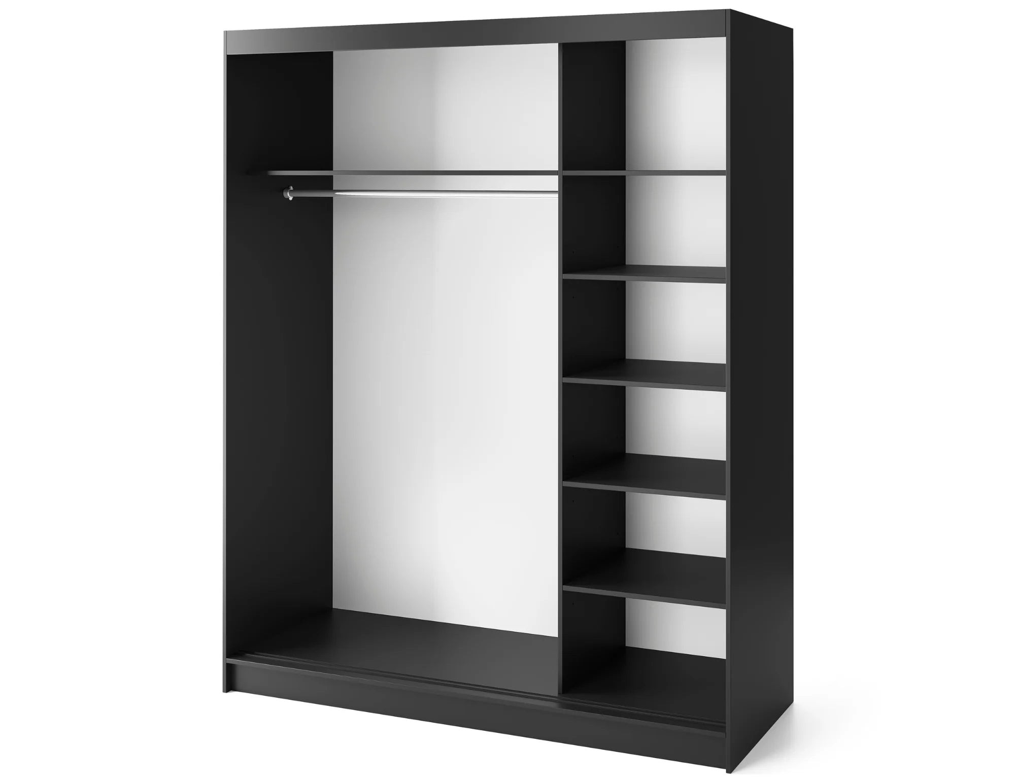 Eltap Prescco III 3D Sliding Wardrobe – Black Matte 180 cm with Mirror