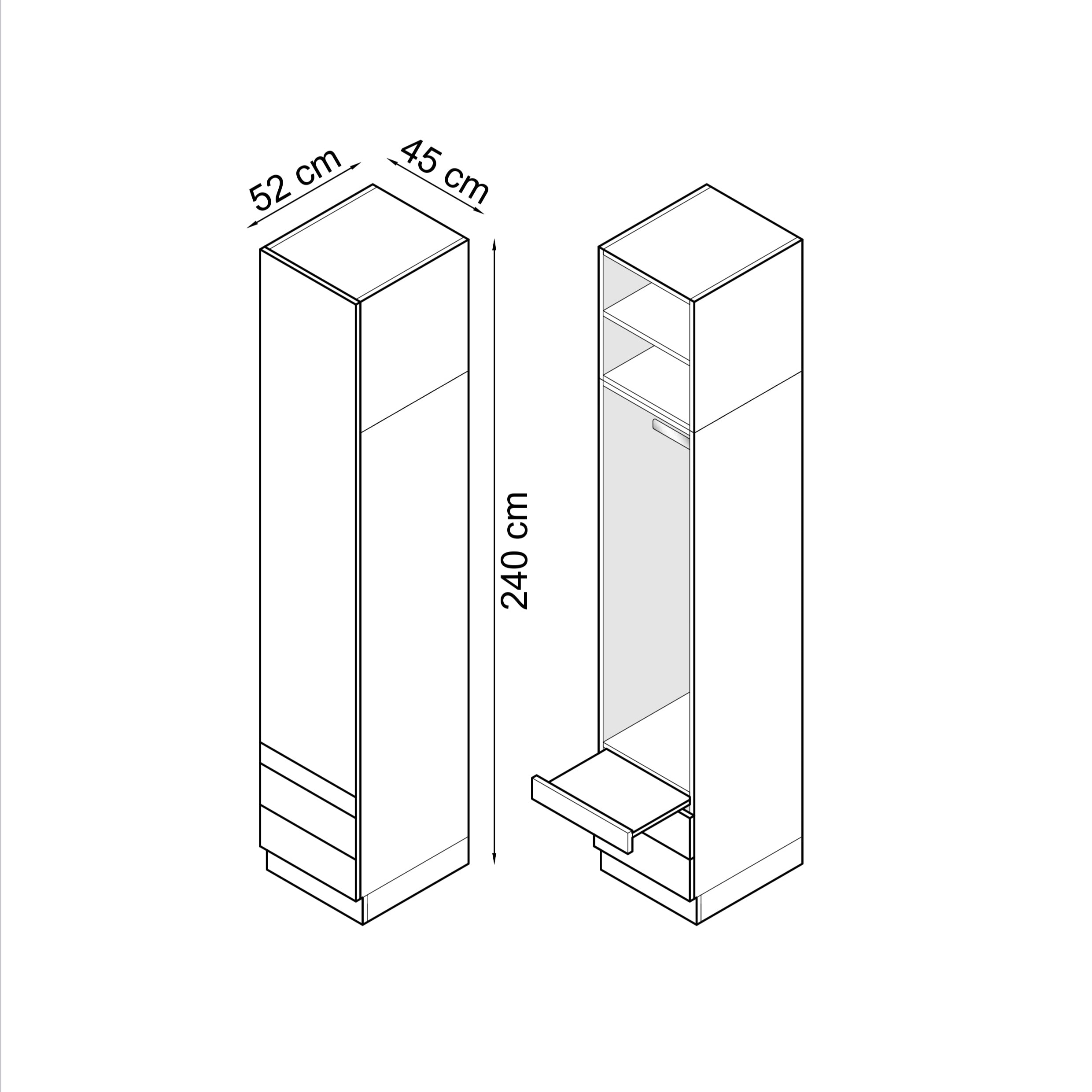 SLEEP VARIA 1D Wardrobe 45 cm with Shelves, Hanging Rail, Drawers & Pull-Out Table –Oiled Oak / White Matt