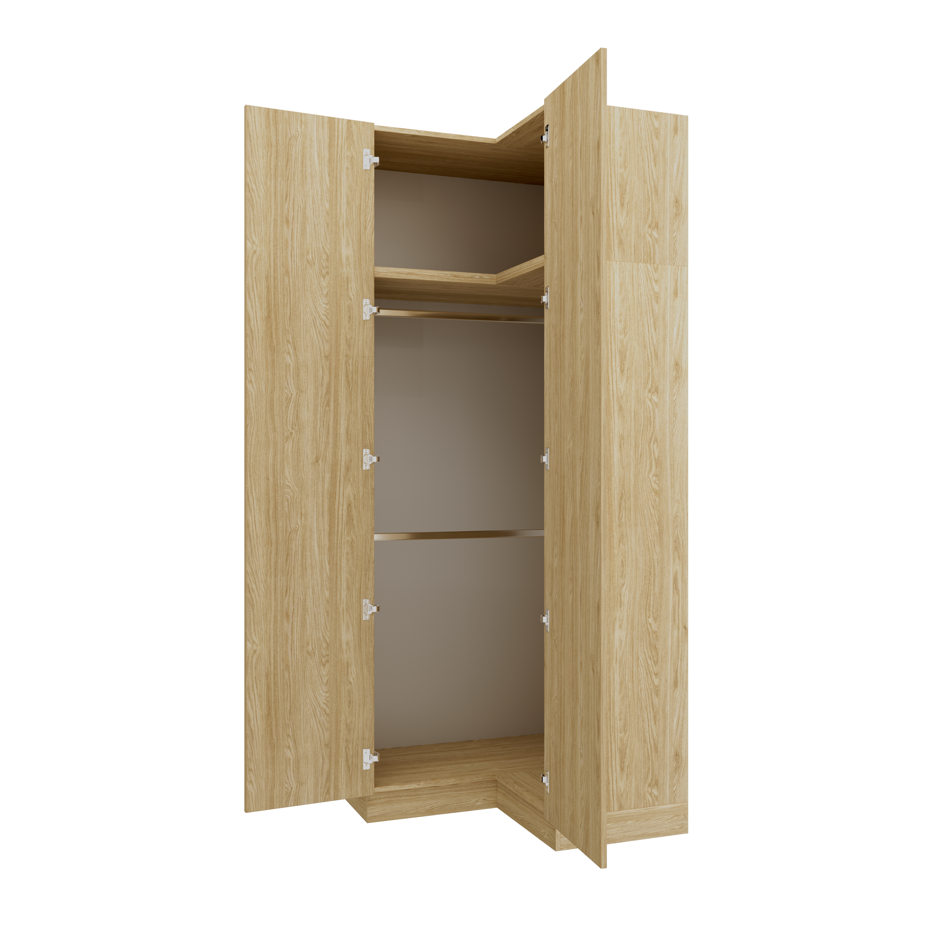 SLEEP VARIA Corner Wardrobe 97.4 x 97.4 cm with Shelf and Hanging Rails – Oiled Oak / Oiled Oak