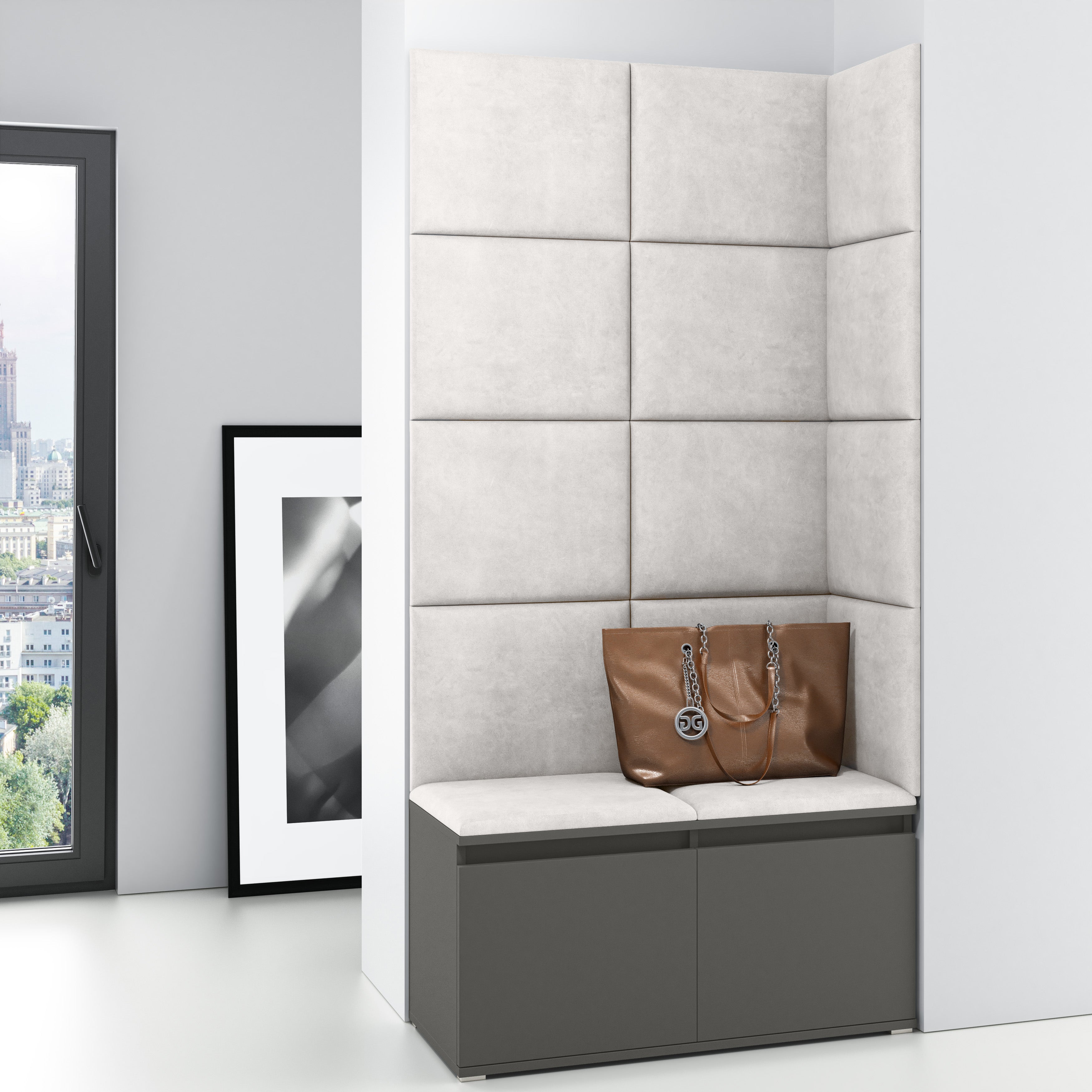 PK Emi 2 Hallway Wardrobe Graphite - Upholstered Panels in Various Colours