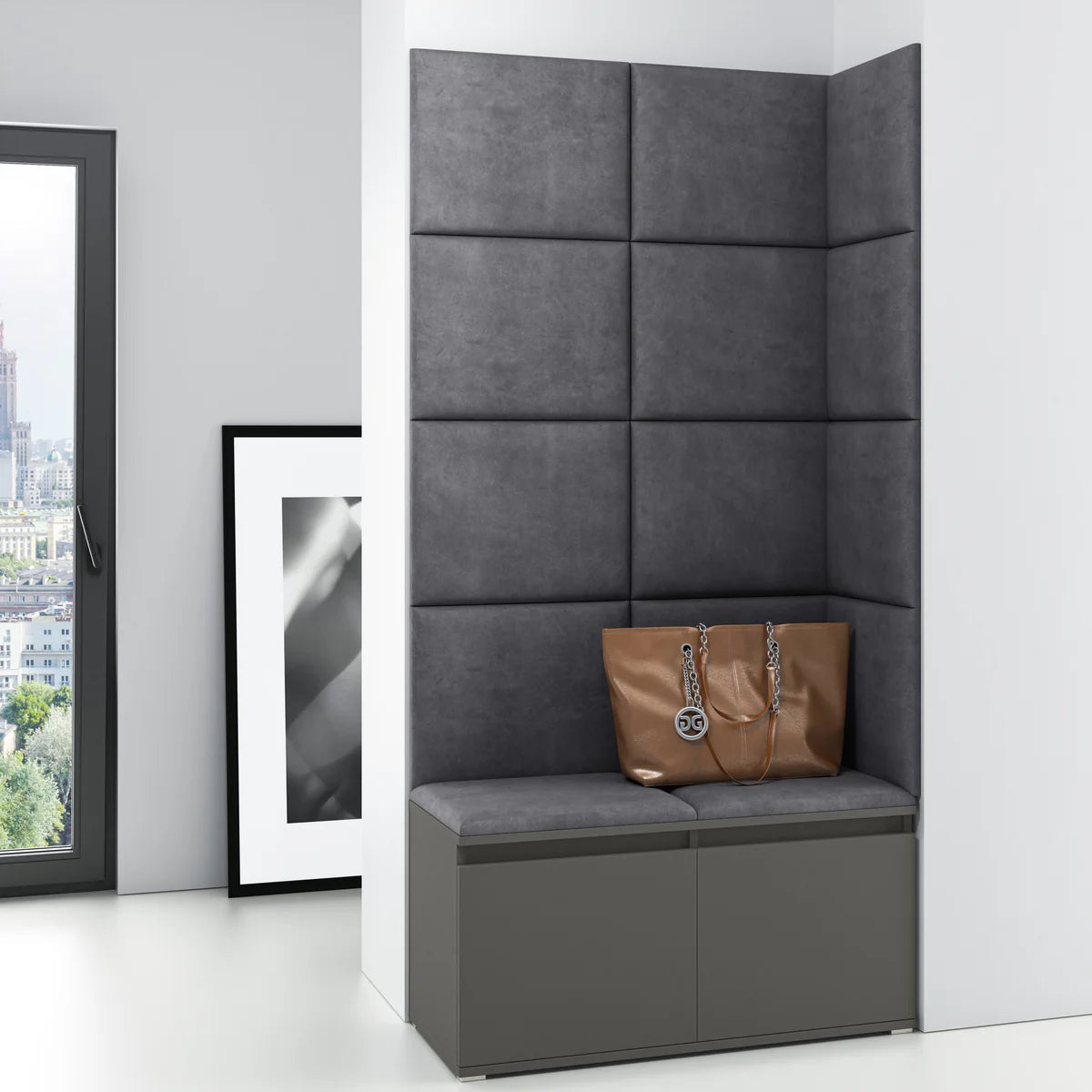PK Emi 2 Hallway Wardrobe Graphite - Upholstered Panels in Various Colours