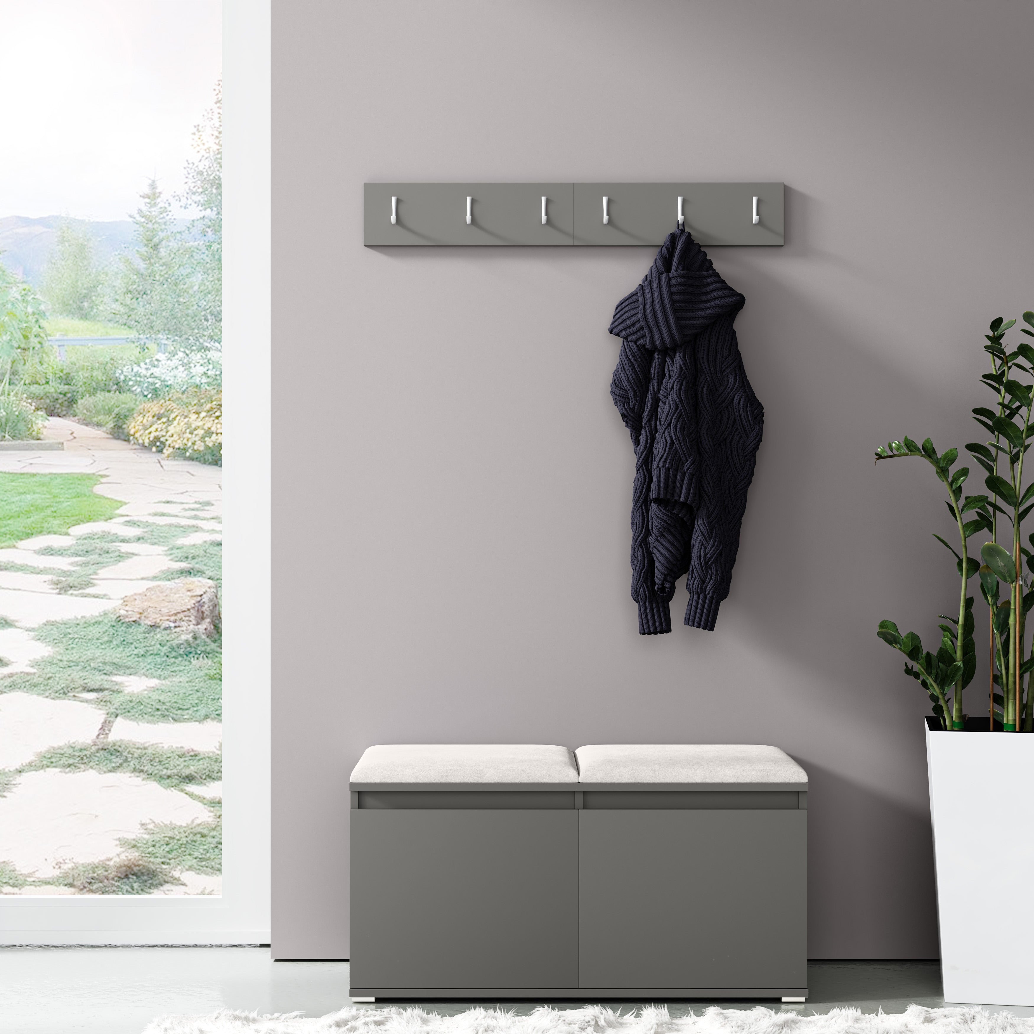 PK Emi 5 Hallway Wardrobe Graphite - Upholstered Panels in Various Colours