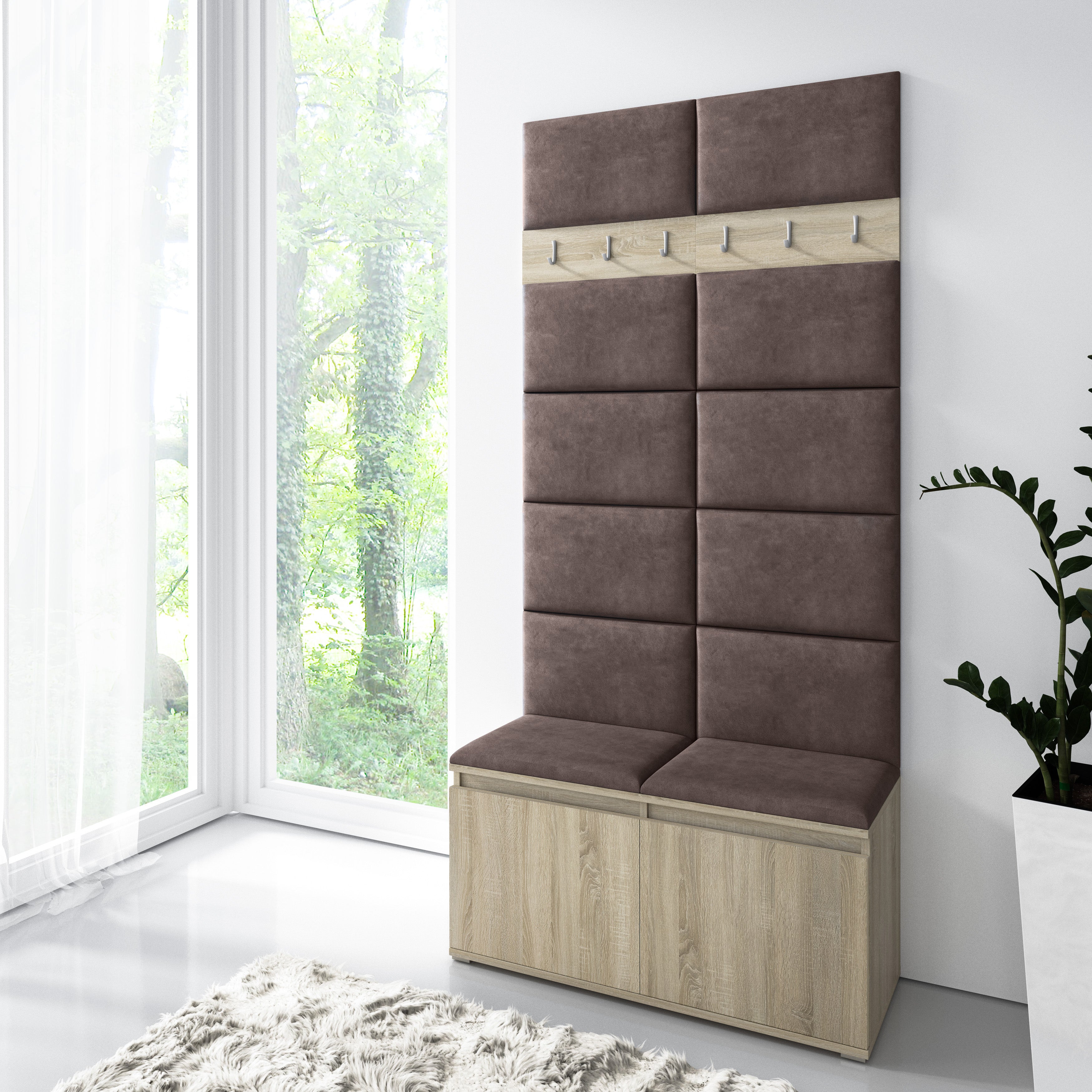 PK Emi 1 Hallway Wardrobe Sonoma - Upholstered Panels in Various Colours