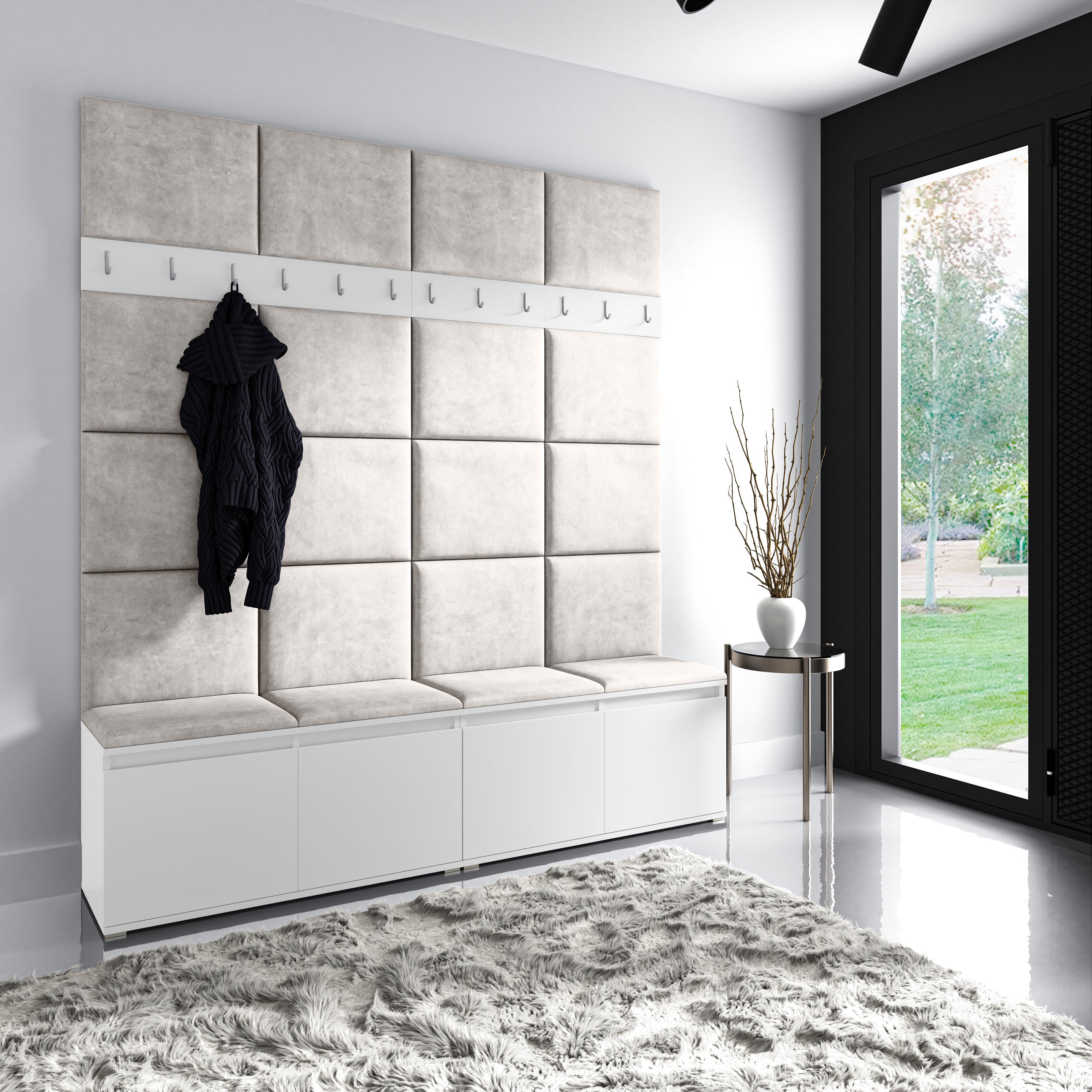 PK Emi 4 Hallway Wardrobe White - Upholstered Panels in Various Colours