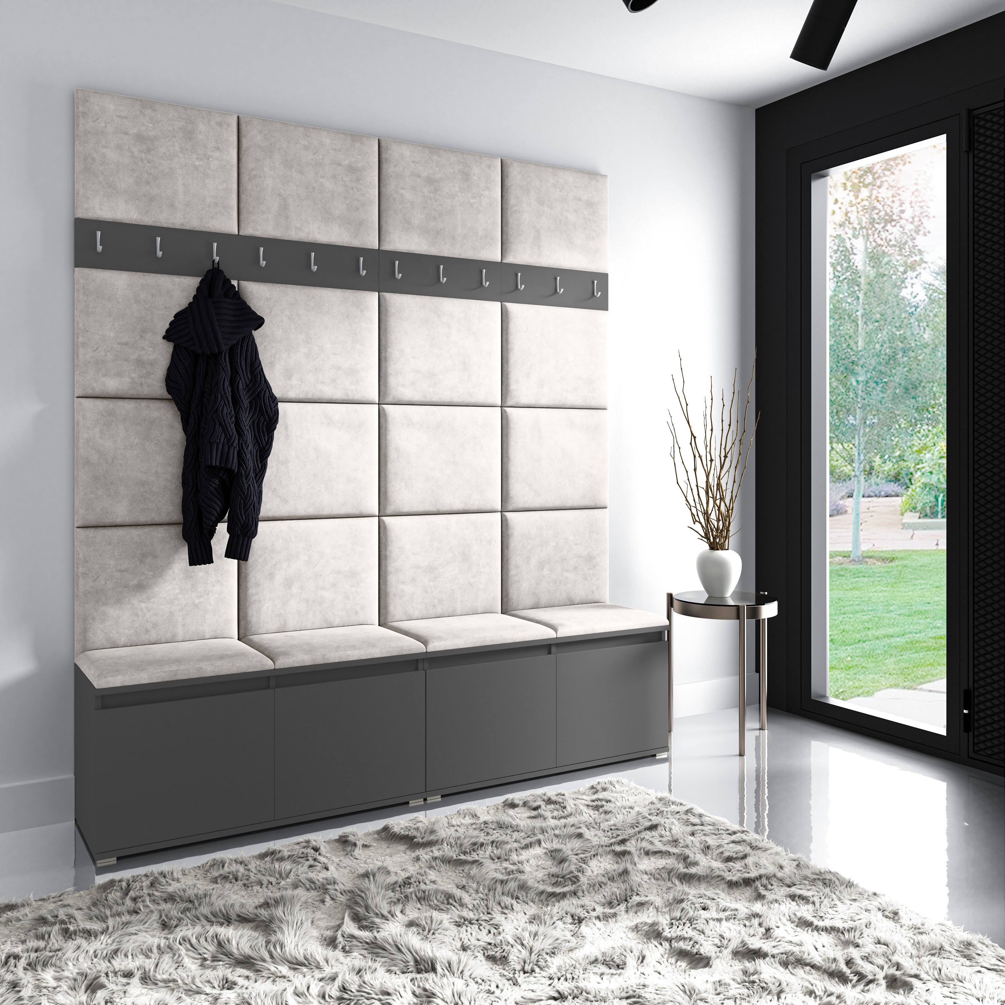 PK Emi 4 Hallway Wardrobe Graphite - Upholstered Panels in Various Colours