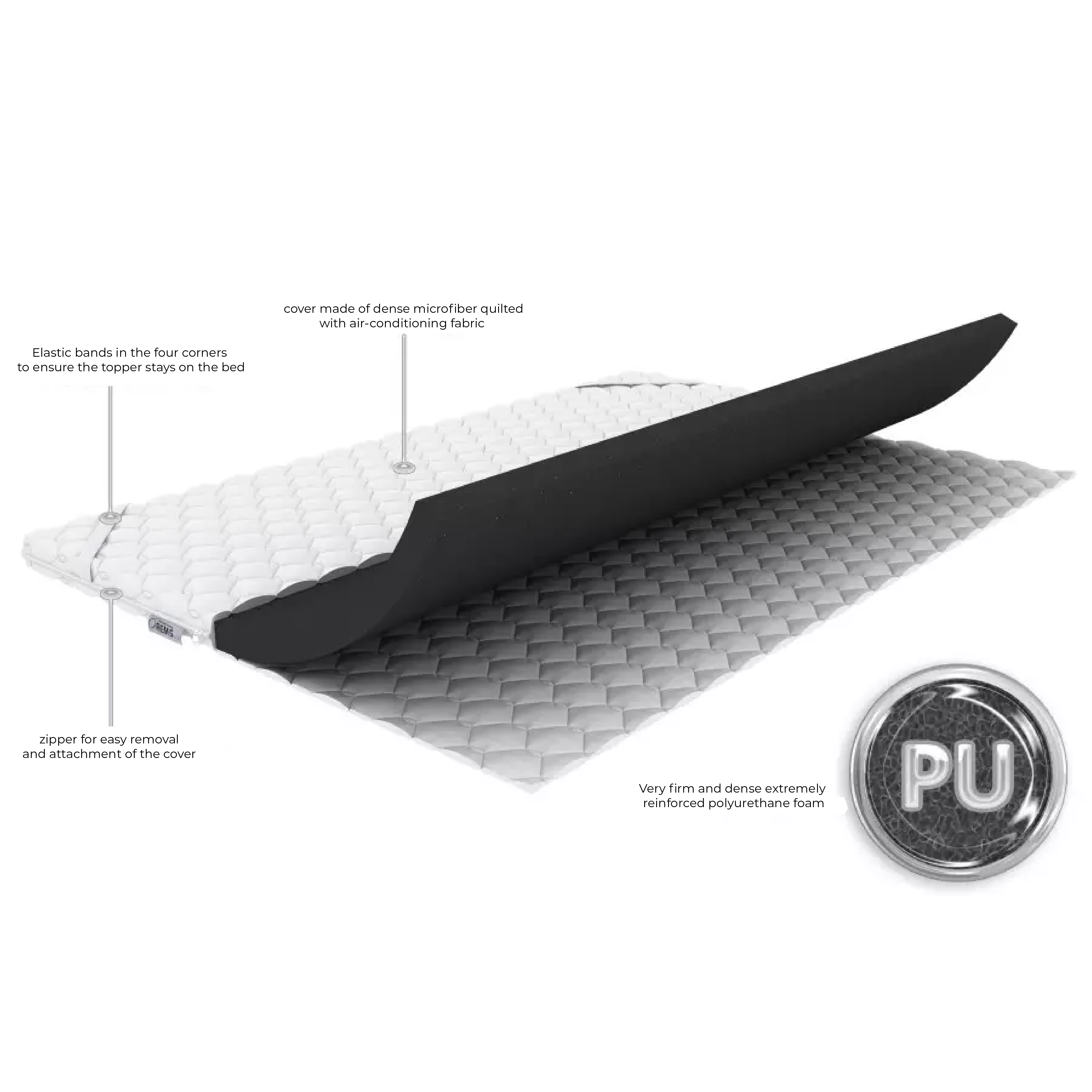 Mattress Topper Black/ Height: 6-7 cm