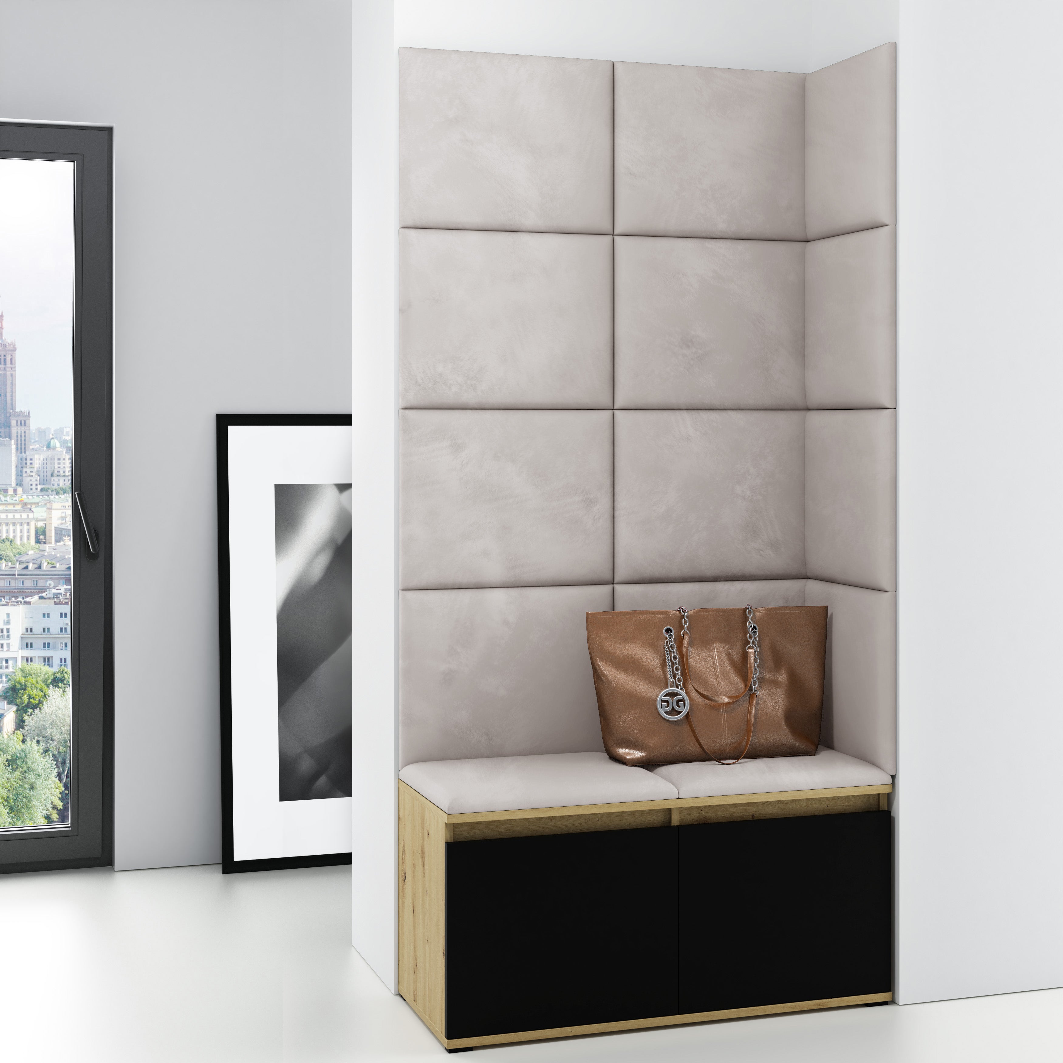 PK Emi 2 Hallway Wardrobe Artisan Oak/Black -Upholstered Panels in Various Colours