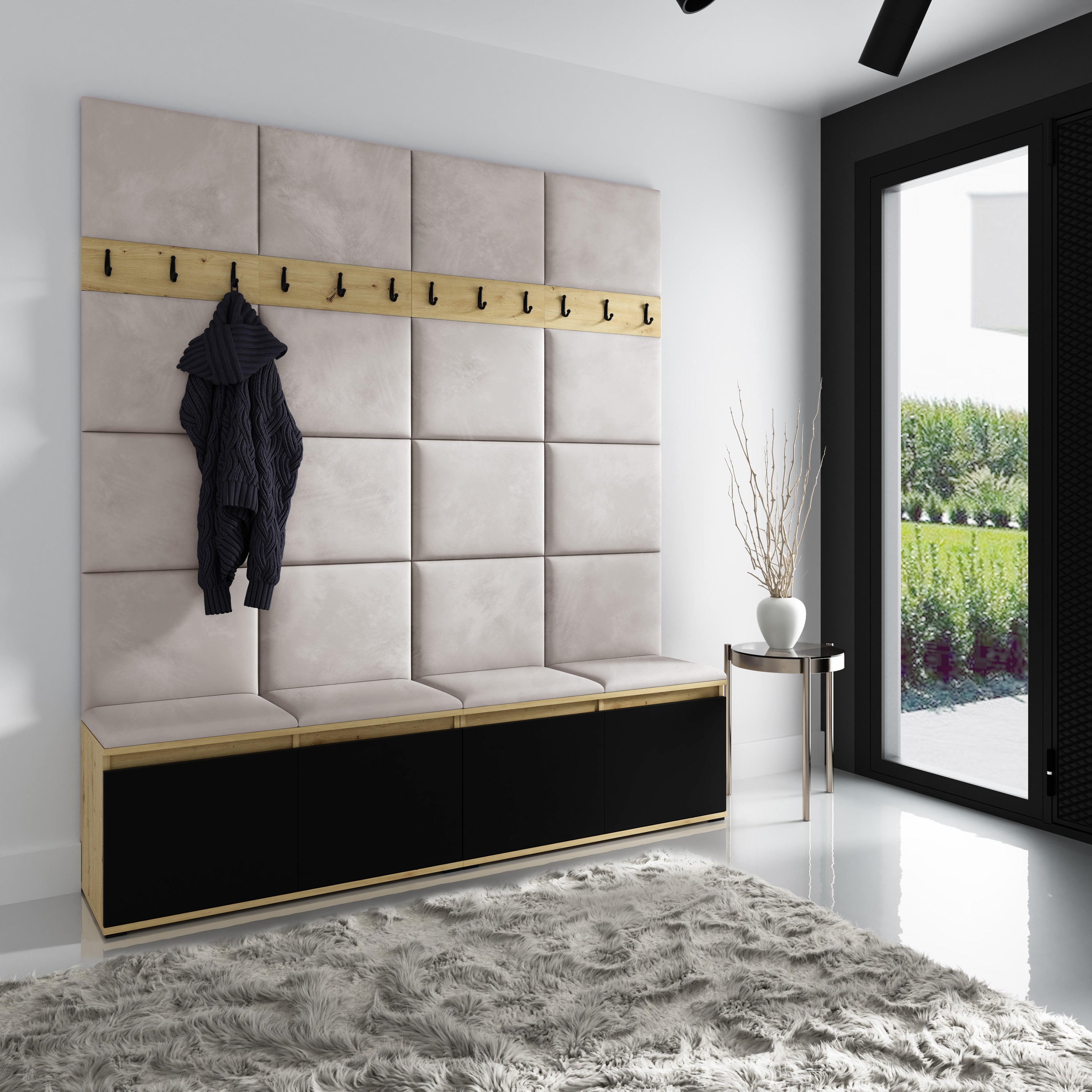 PK Emi 4 Hallway Wardrobe Artisan Oak / Black - Upholstered Panels in Various Colours