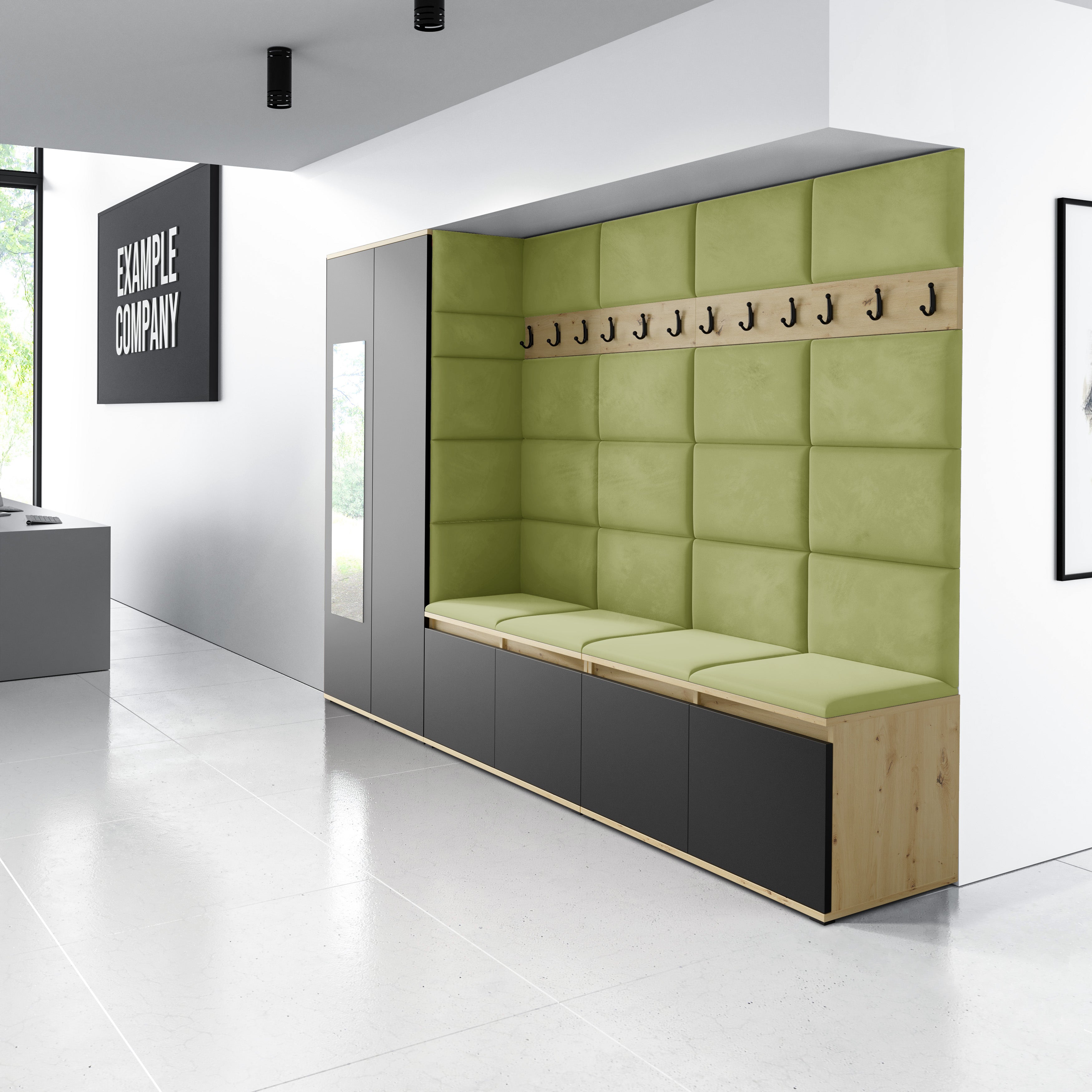 PK Emi 9 Hallway Wardrobe Artisan Oak / Black - Upholstered Panels in Various Colours