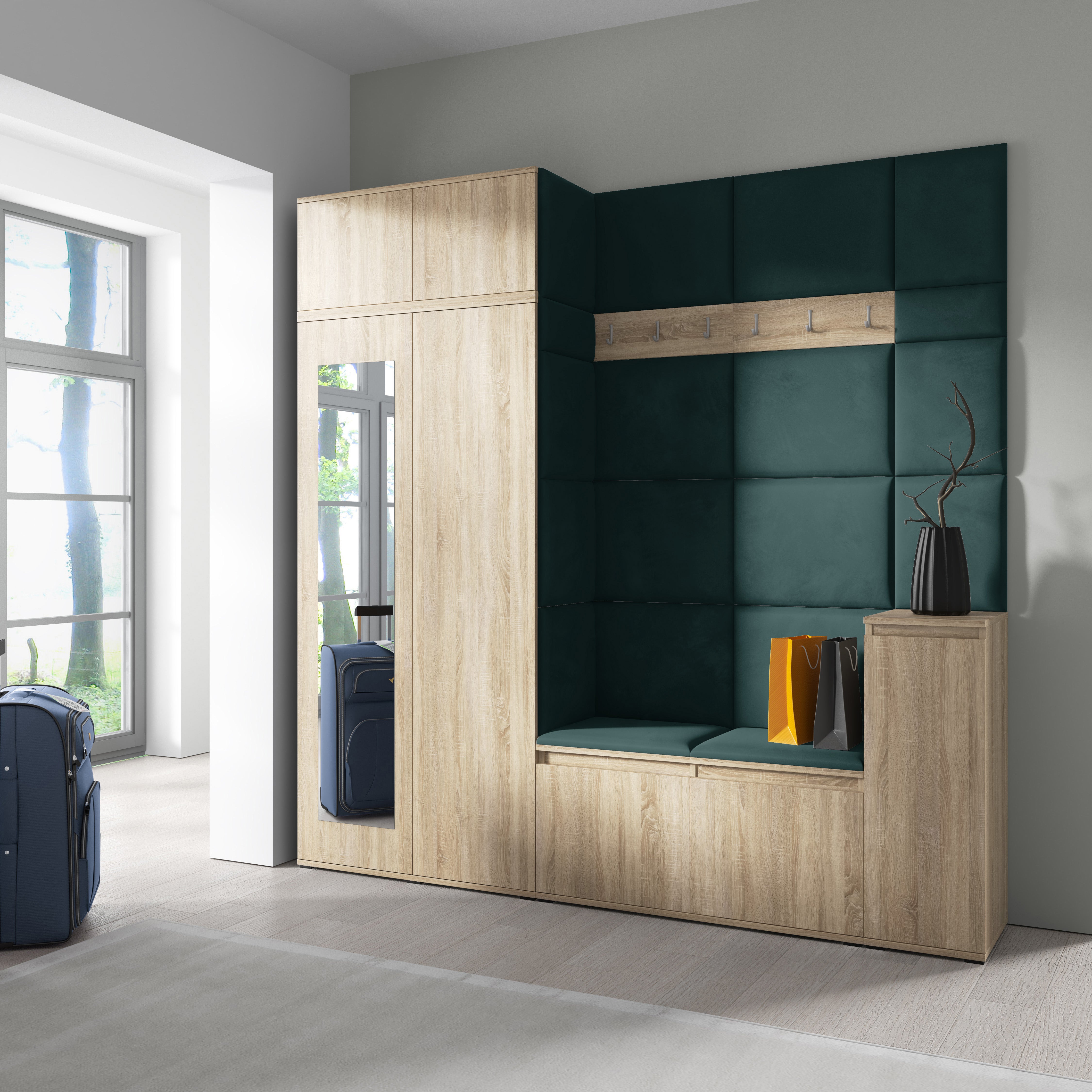 PK Emi 26 Hallway Wardrobe Sonoma Oak - Upholstered Panels in Various Colours
