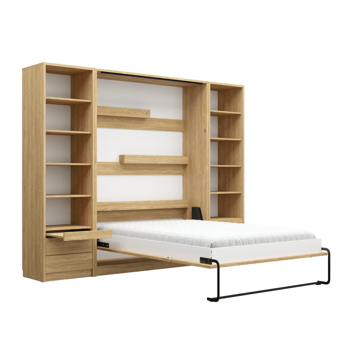 Genius Vertical Murphy Bed with Desk & Wardrobes – with 140x200 cm Mattress, LED Lighting
