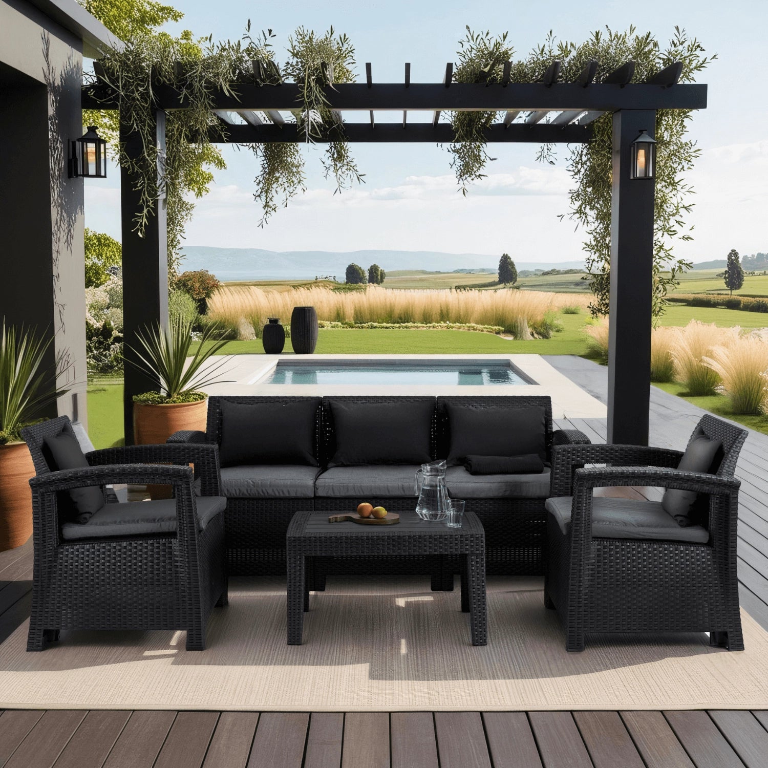 Elite BRANDON Outdoor Furniture Set – Black/Dark Gray | Stylish & Comfortable Garden Lounge