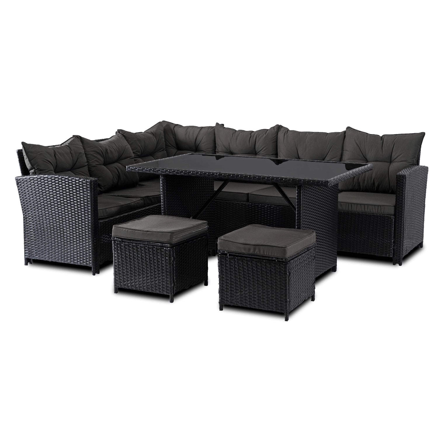 Elite DALLAS Outdoor Furniture Set Black/Dark Grey - Luxury Rattan Garden Loung