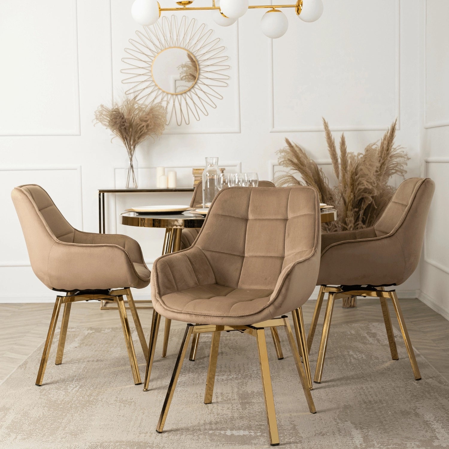 Elite TINGA Dining Set – 100 cm White Marble/Gold Table & 4 MIA Beige Chairs