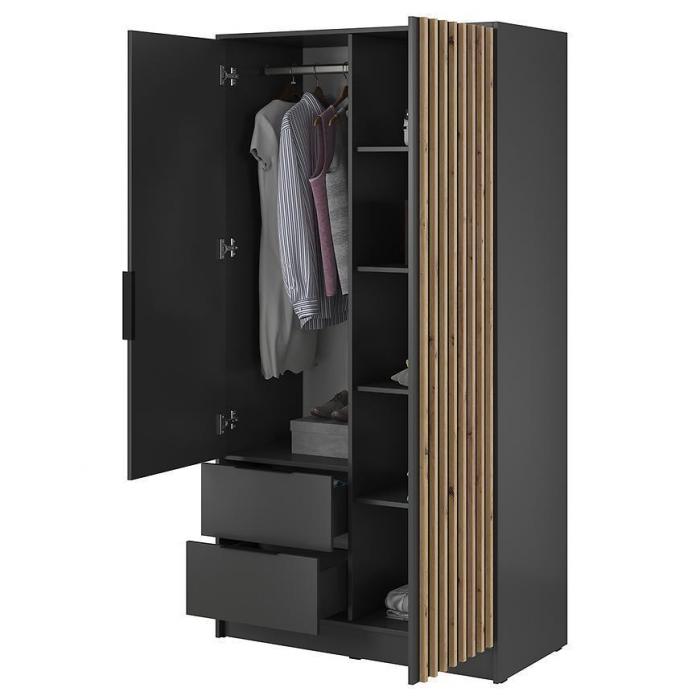 Nelly 2D Wardrobe – Graphite/Artisan Oak 105 cm With Mirror