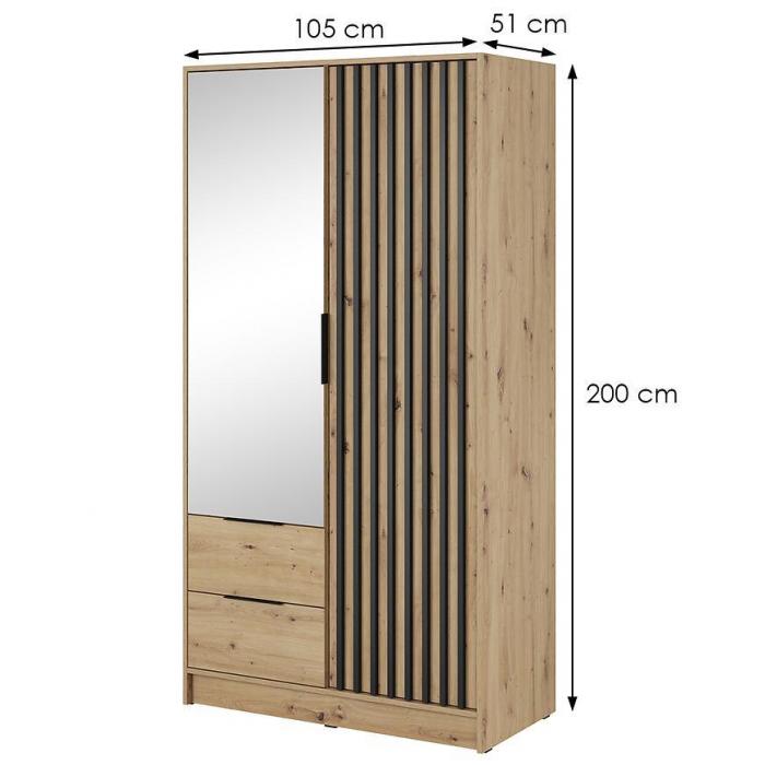 Nelly 2D Wardrobe – Artisan Oak 105 cm With Mirror