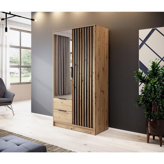 Nelly 2D Wardrobe – Artisan Oak 105 cm With Mirror