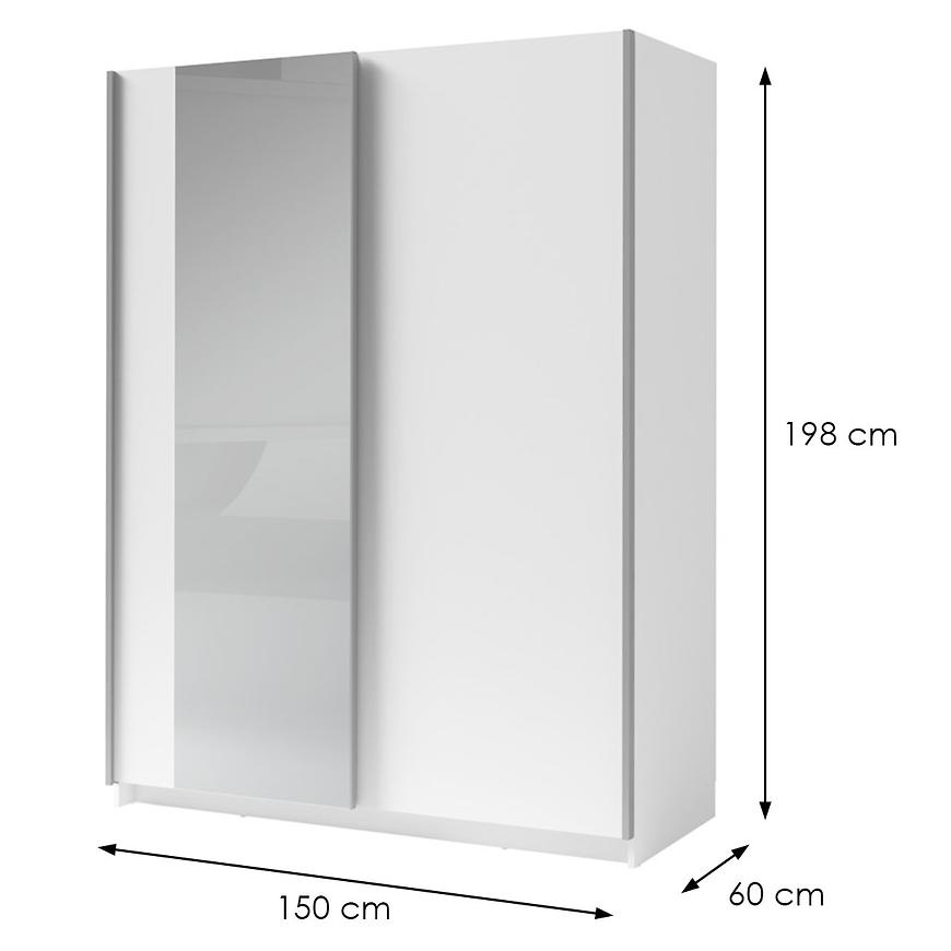 MO Gozo III White 150 cm Wardrobe with Mirror