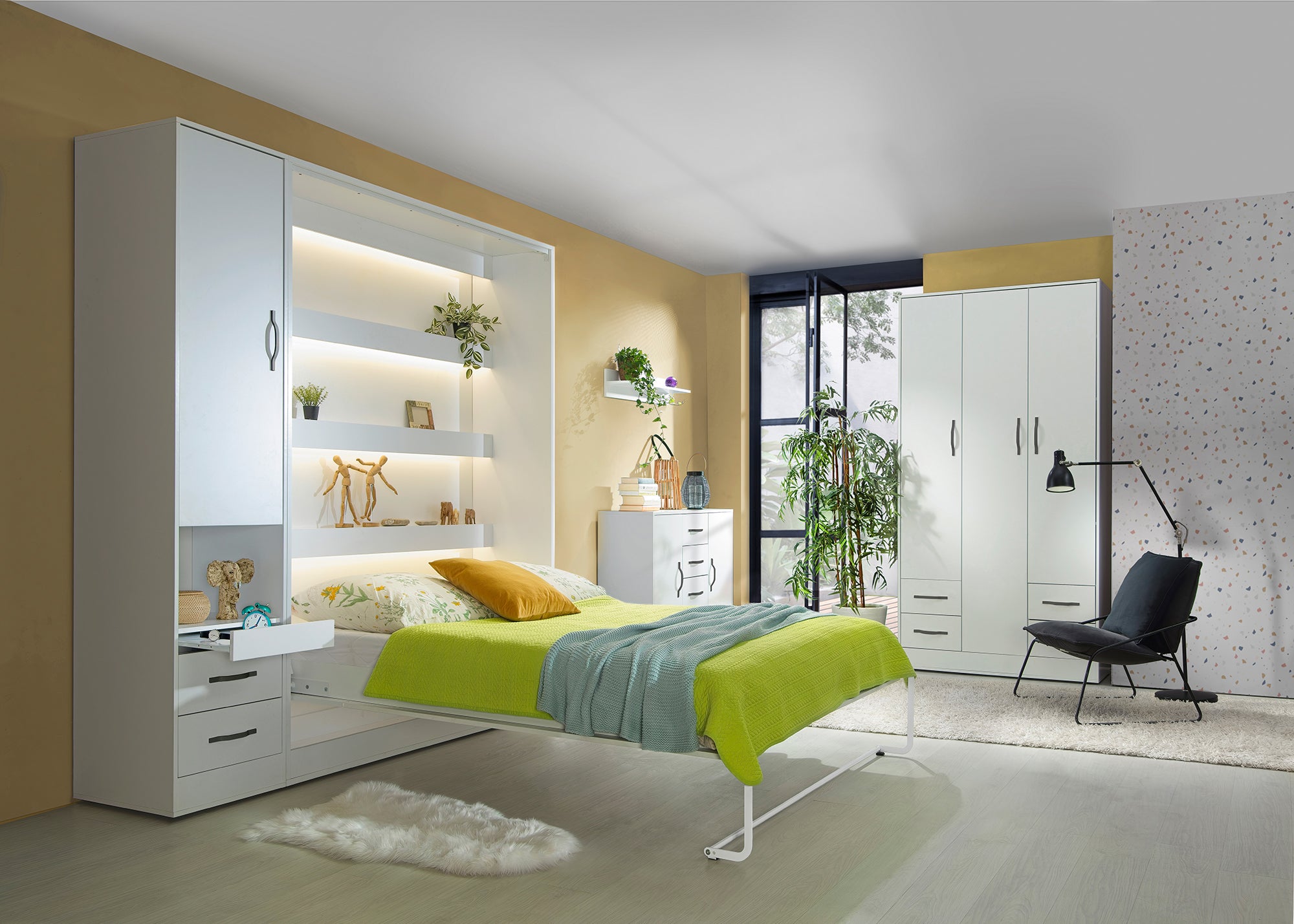 Customizable Domel Murphy Bed Furniture White Set 120, 140, 160 x 200 cm