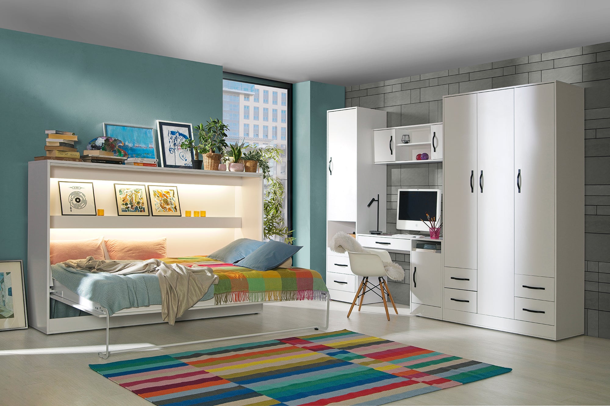 Customizable Domel Murphy Bed Horizontal White Set 120, 140, 160 x 200 cm