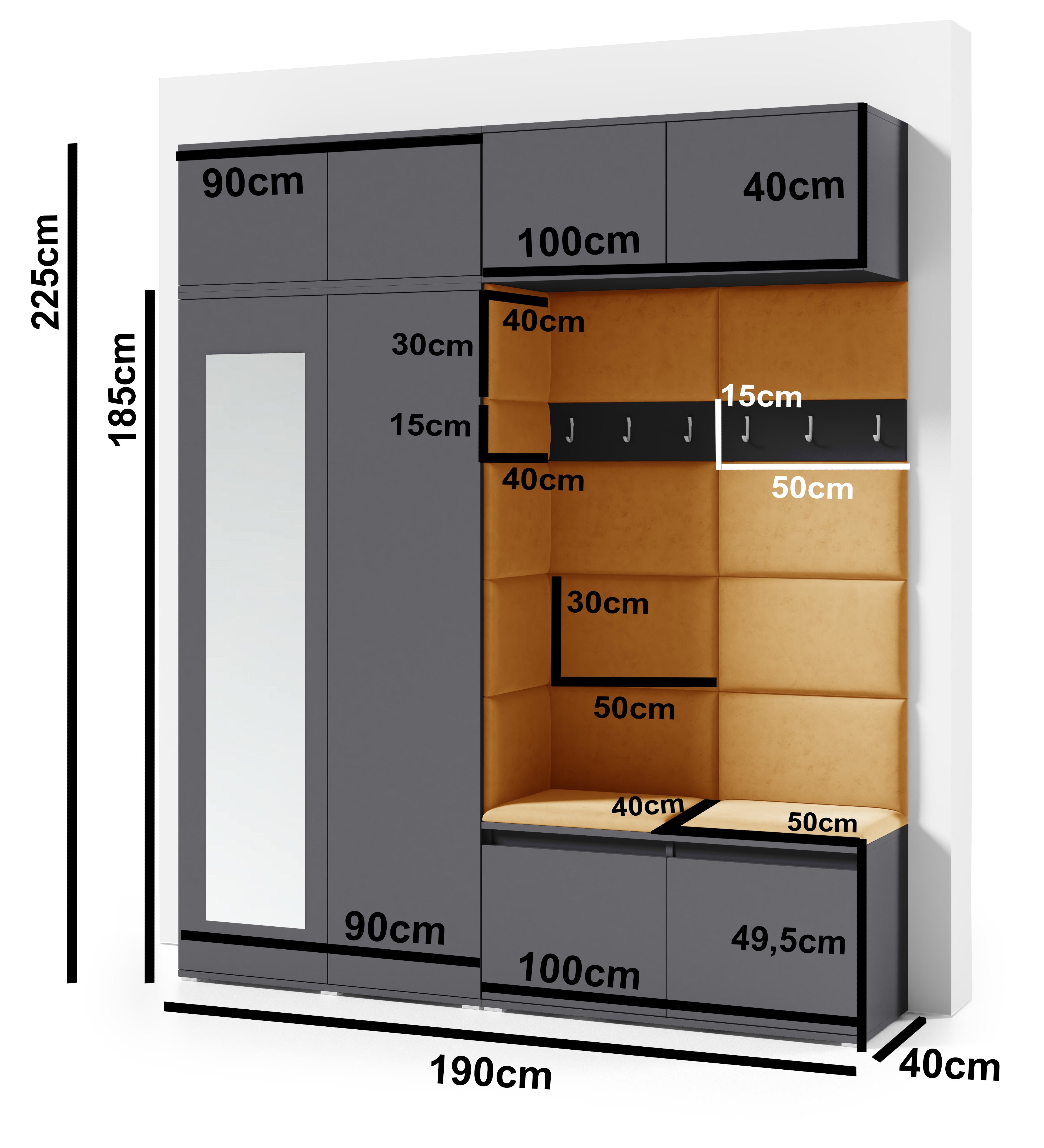 PK Emi 16 Hallway Wardrobe Sonoma Oak - Upholstered Panels in Various Colours