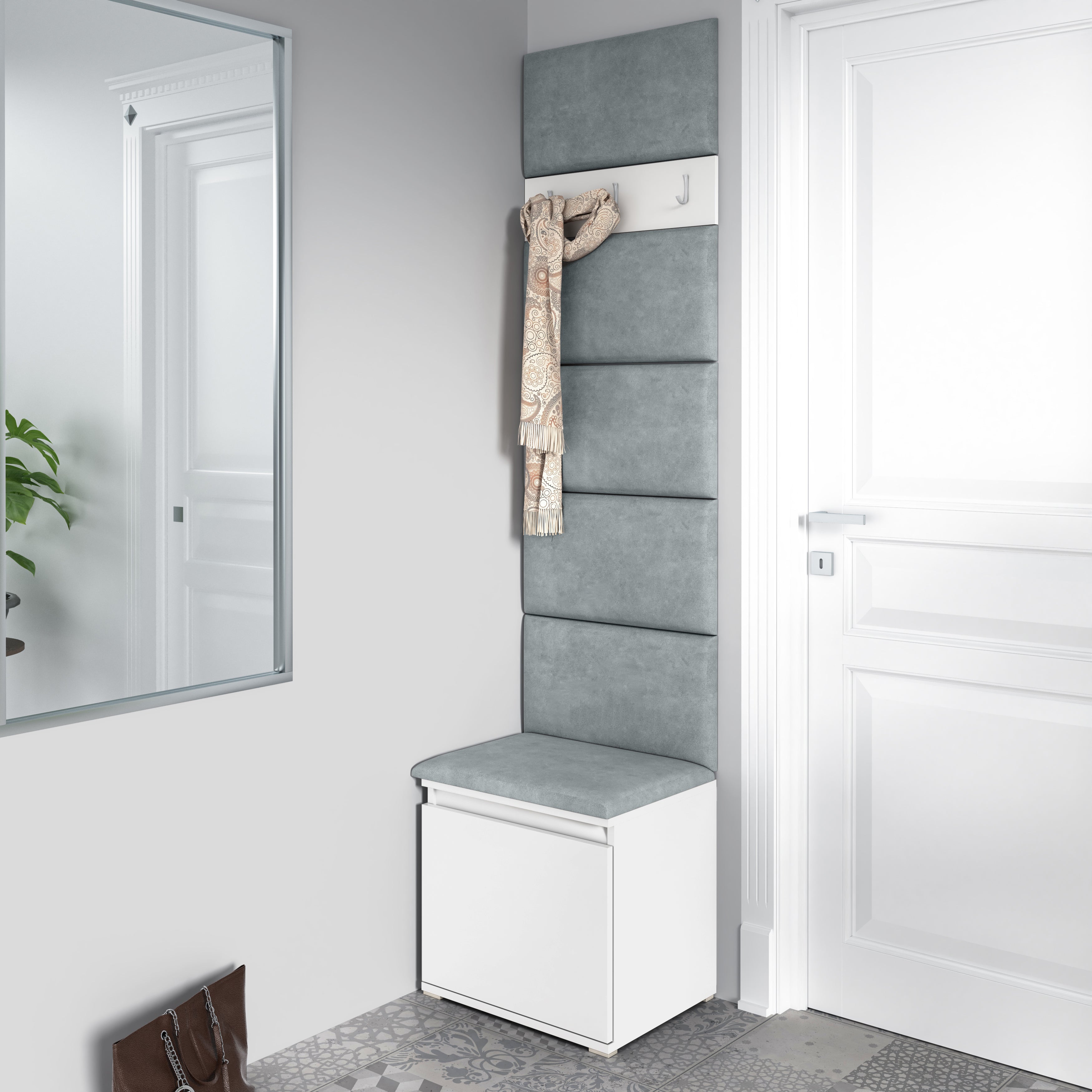 PK Emi 7 Hallway Wardrobe White - Upholstered Panels in Various Colours