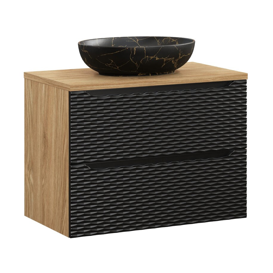 Mona Countertop Basin – Matt Black & Gold Marble, 52 x 39.5 cm