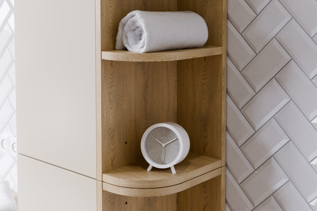 2× Aster White Wall-Hung Cabinet 1 Door + 2× Cremona UN Corner Shelf – Aloes Matt / Oak, Vertical Set