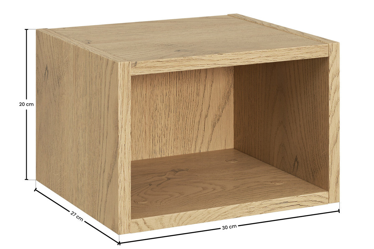 Aster White Wall-Hung Cabinet 1 Door + Cremona UN Open Shelf – White Matt / Oak, 30 cm Set