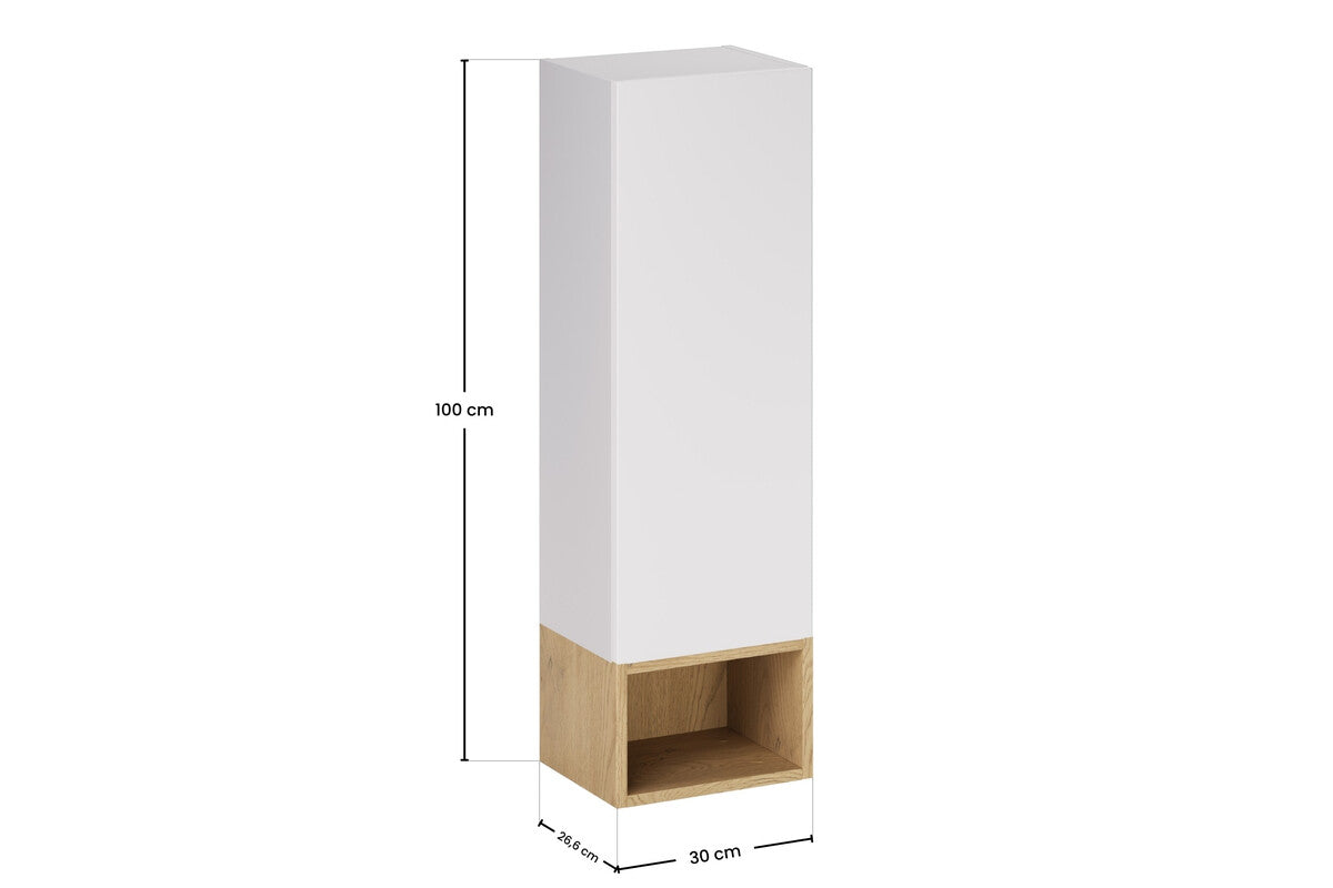 Aster White Wall-Hung Cabinet 1 Door + Cremona UN Open Shelf – White Matt / Oak, 30 cm Set