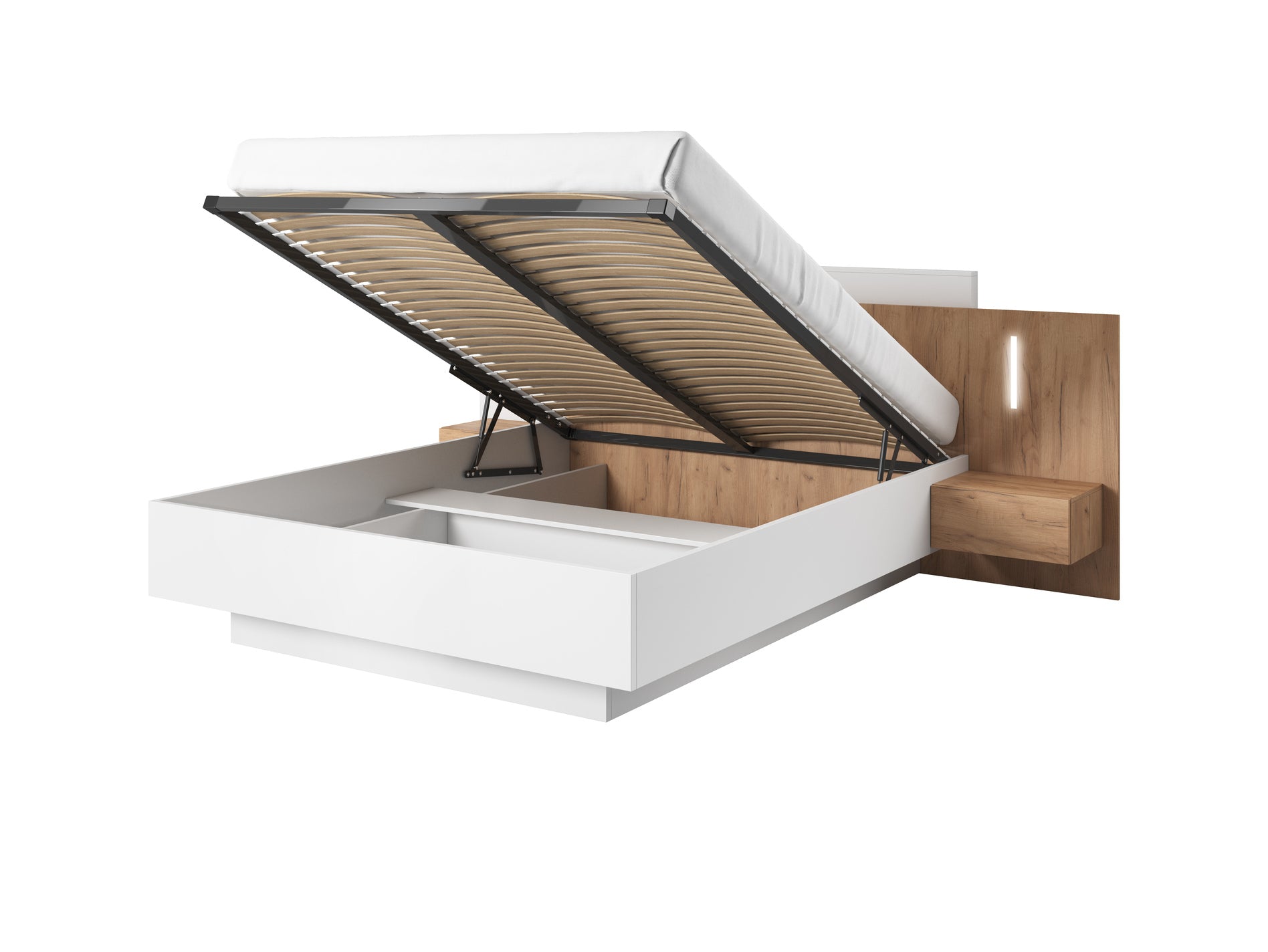 Lask 3D – Bed with Nightstands | White & Craft Oak