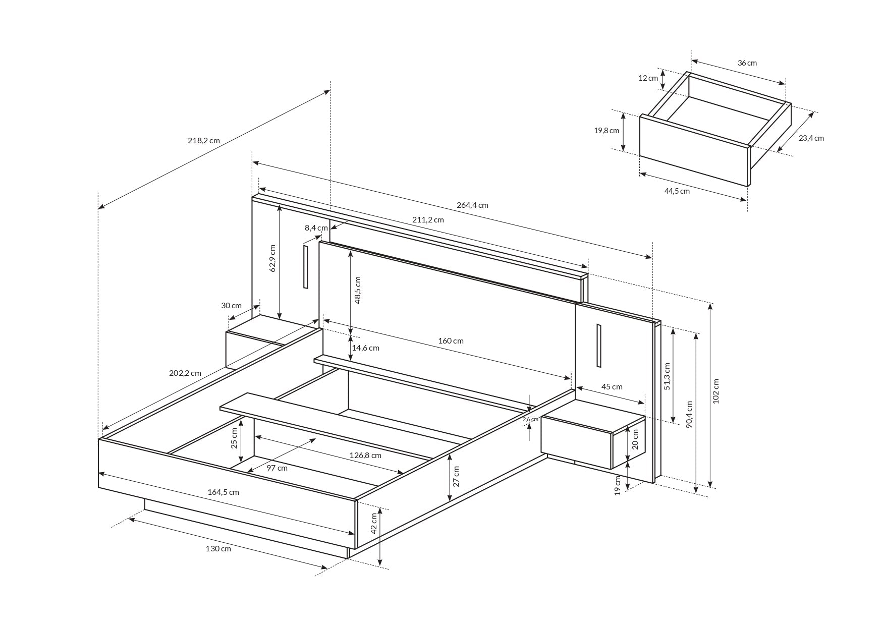 Lask 3D – Bed with Nightstands | White & Craft Oak
