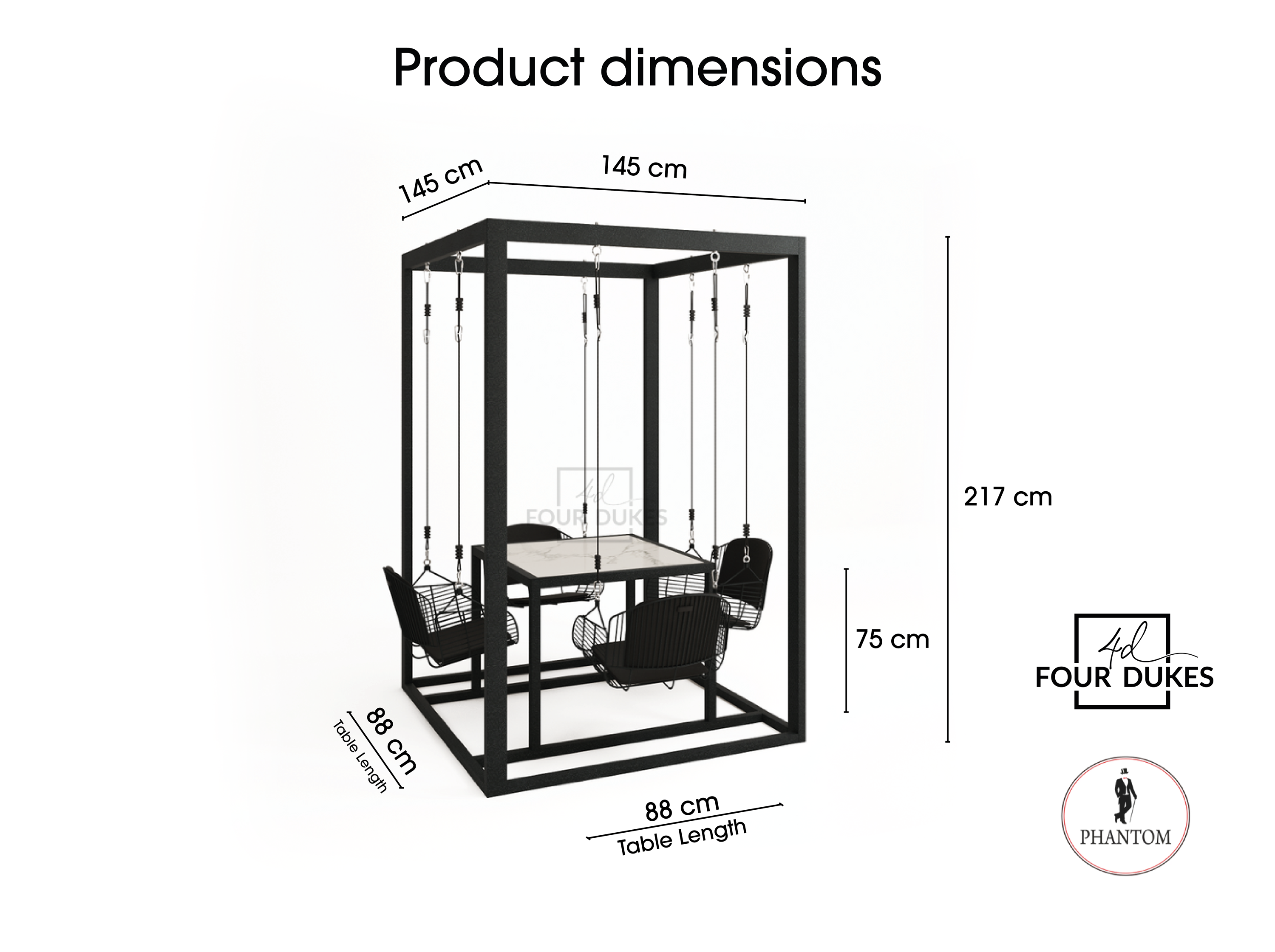 Four Dukes 4-Seater Swing Table Set - Metal Swings