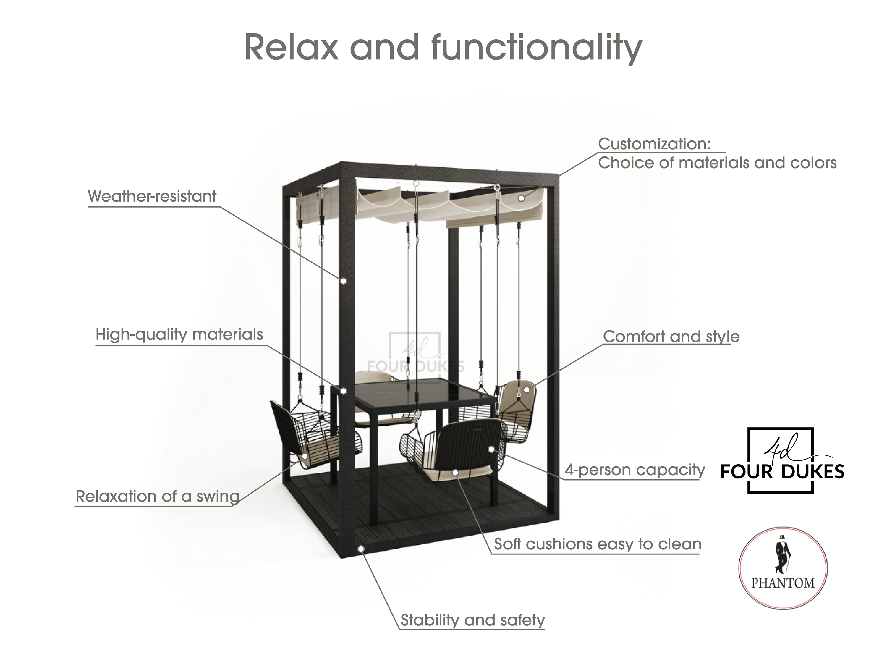 Four Dukes 4-Seater Swing Table Set - Metal Swings