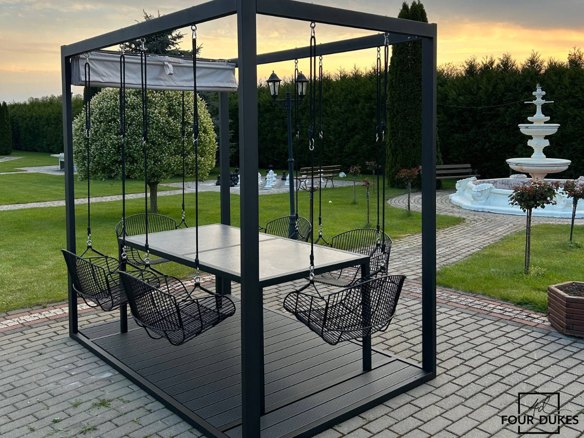 Four Dukes 6-Seater Swing Table Set - Metal Swings